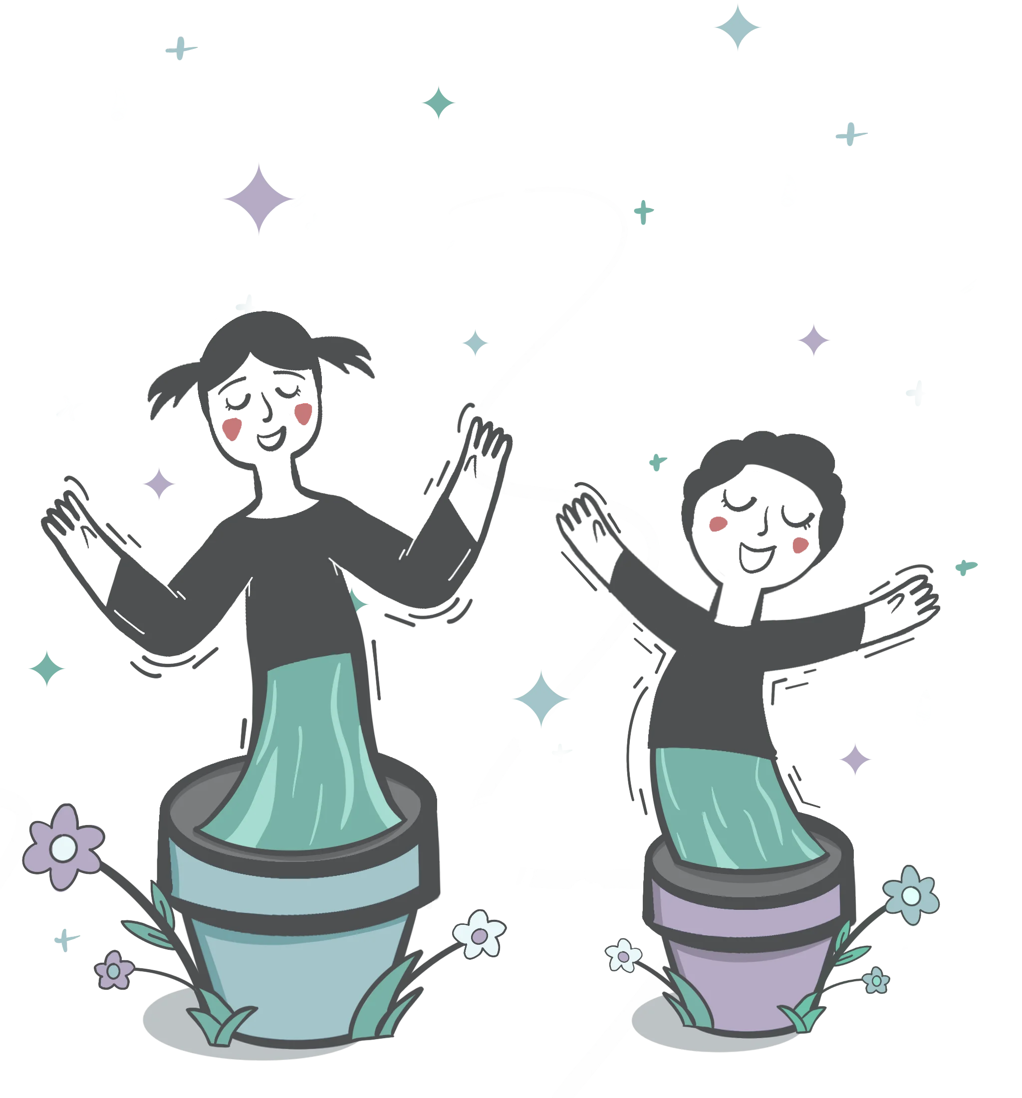 Revision_Sec_01 Hand Drawn illustration of young children growing out of pots like they are plants